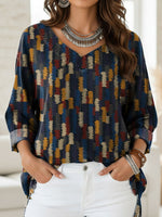 Women's Retro Stripes Print Casual Denim Shirt