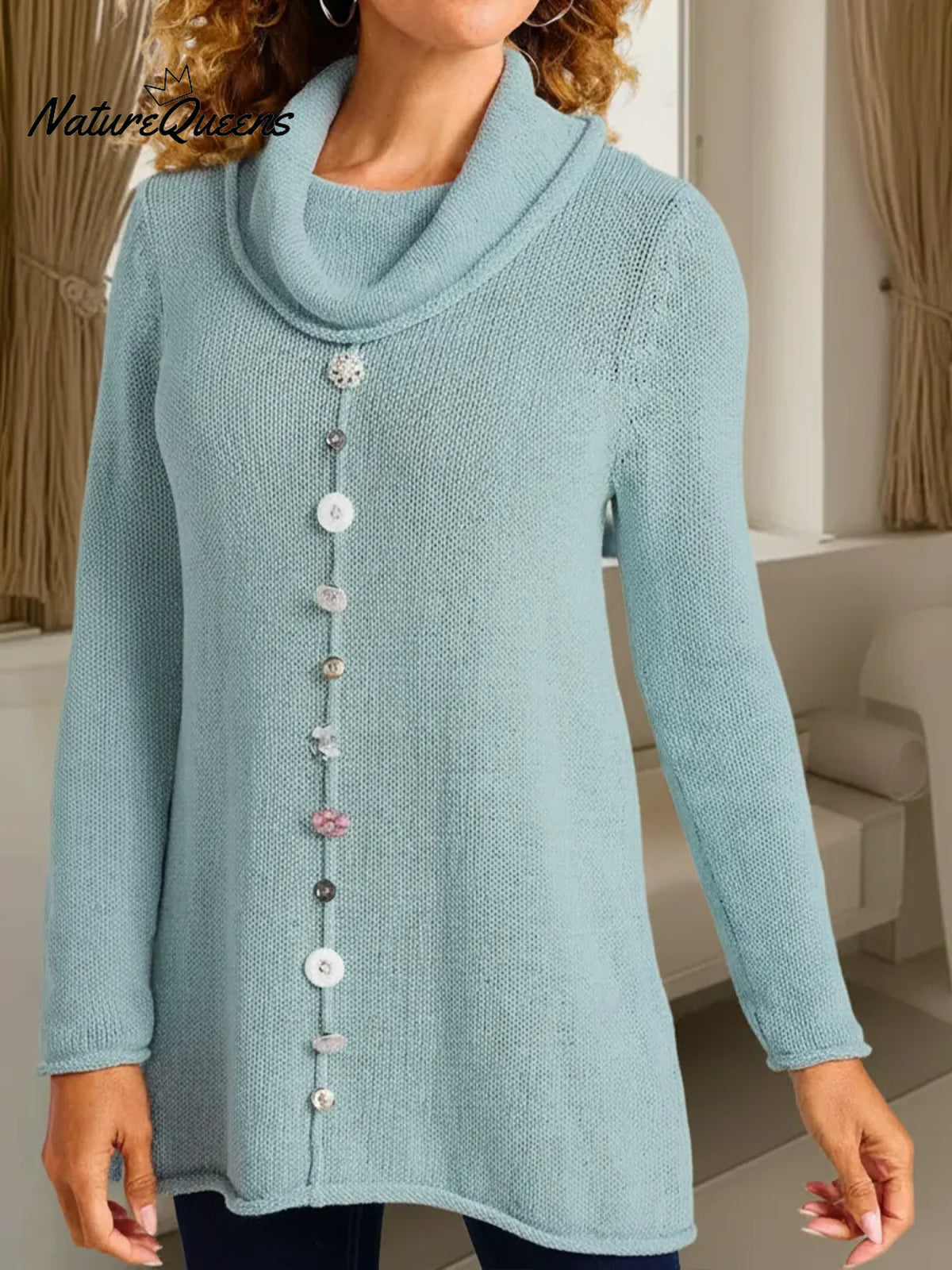 Women's Solid Color Swing Neck Long Sleeve Casual Loose Knit Top