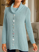 Women's Solid Color Swing Neck Long Sleeve Casual Loose Knit Top