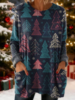 Women's Christmas Tree Art Print Casual Cotton Knitted Sweater