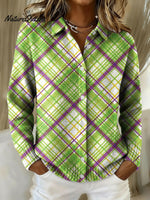 Women's Vintage Plaid Gradient Abstract Pattern Art Print Cowl Neck Sweater