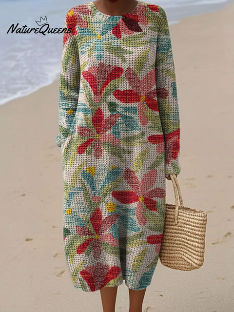 Women's Flowers Abstract Pattern Casual Round Collar Long Sleeve Dress