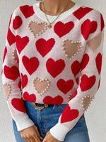 Women's Hearts Valentine's Day Pattern Art Print Casual Cotton Sweater