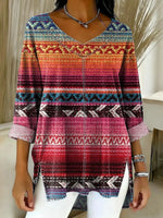 Women's Vintage Pattern Art Print Casual Denim Shirt