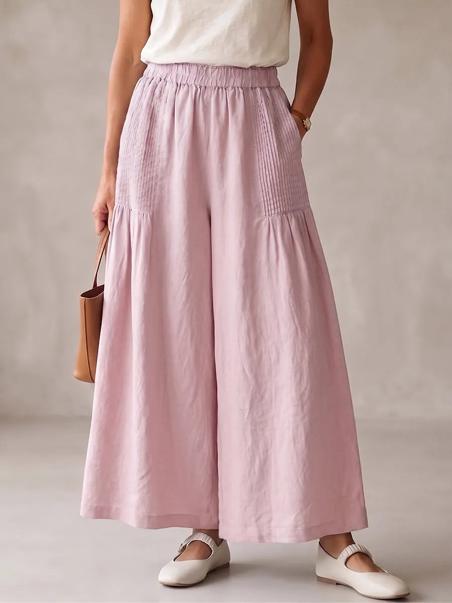 Women's Vintage-style Pleated Cotton-linen Wide-leg Trousers