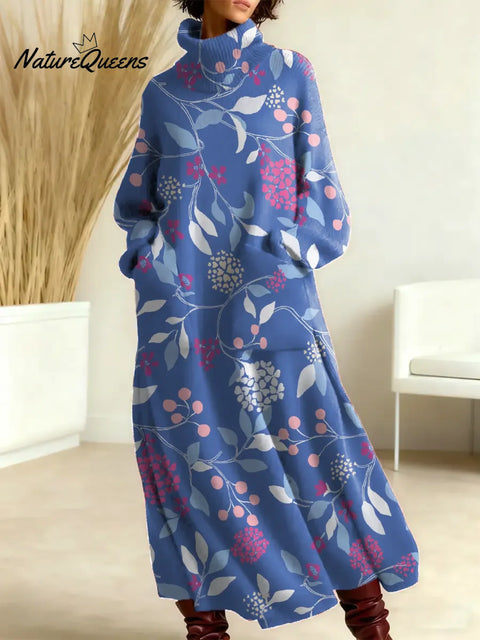 Women's Floral Pattern Art Print Casual Cotton Knitted Dress