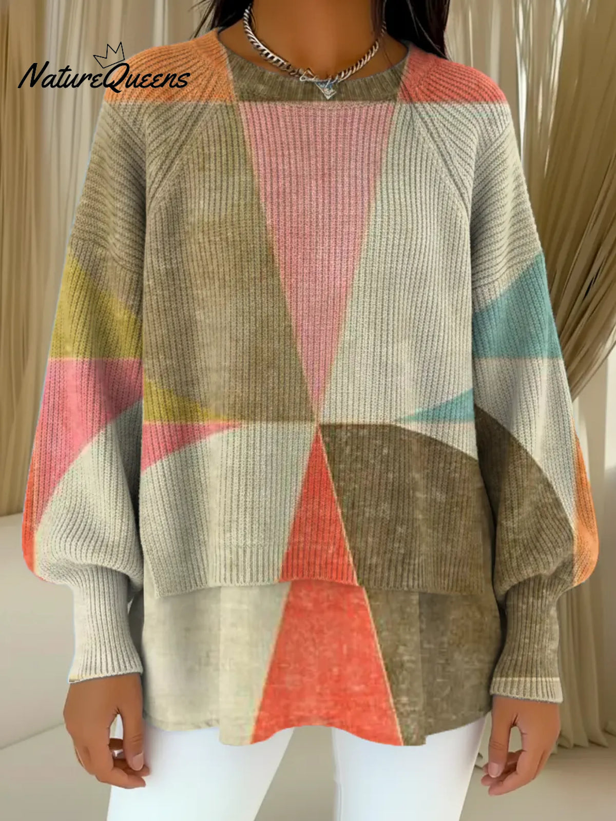 Women's VintageGeometric ArtArt Print Casual Knitted Sweater