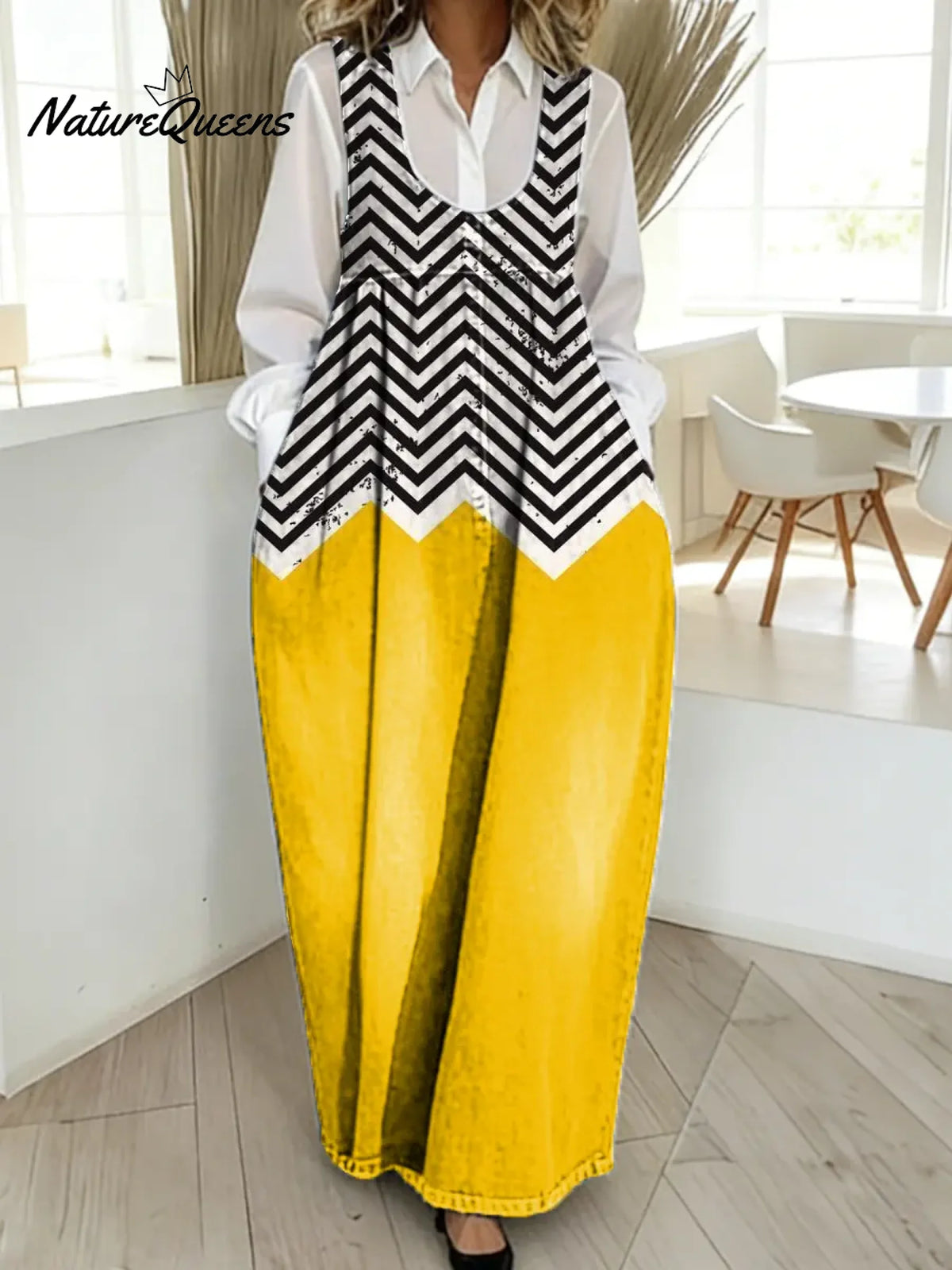 Women's VintageAbstract Geometry Pattern Art Print Casual Cotton Denim Dress