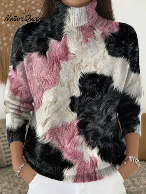 Women's Art Print Casual Turtleneck Sweater