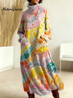 Women's Vintage Pattern Art Print Casual Cotton Knitted Dress