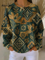 Women's VintageFlowers Pattern Art Print Casual Waffle Sweatshirt