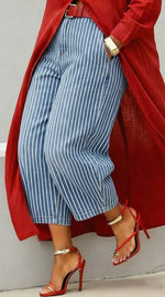 Women's Vintage Stripe Art Print Casual Jeans