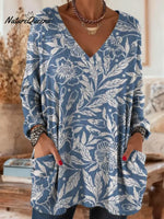 Women's Floral Pattern Art Print Casual Cotton Knitted Sweater