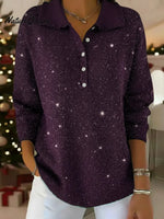 Women's Solid Color Peter Pan Collar Long Sleeve Casual Loose Sequined Knit Top