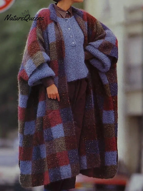 Women's Casual Loose Plaid Cardigan Sweater