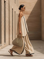 Artistic Black Cotton-linen Two-piece Set With Decorative Trim