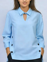 Women's Solid-color Lapel Long-sleeve Casual Loose Cotton-linen Top