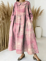 Women Abstract Pattern Art Print Casual Denim Dress