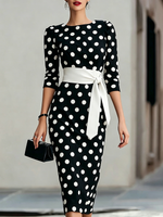Elegant Artistic Polka-dot Print Stretch Dress