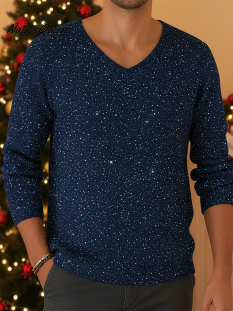 Men's Retro Christmas V-neck Sparkling Knit Sweater Top