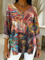 Women's Vintage Pattern Art Print Casual Denim Shirt