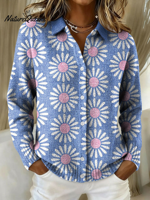Women's Flowers Gradient Pattern Print Cowl Neck Sweater