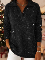 Christmas Party Polo Collar Shiny Loose Sweater Top
