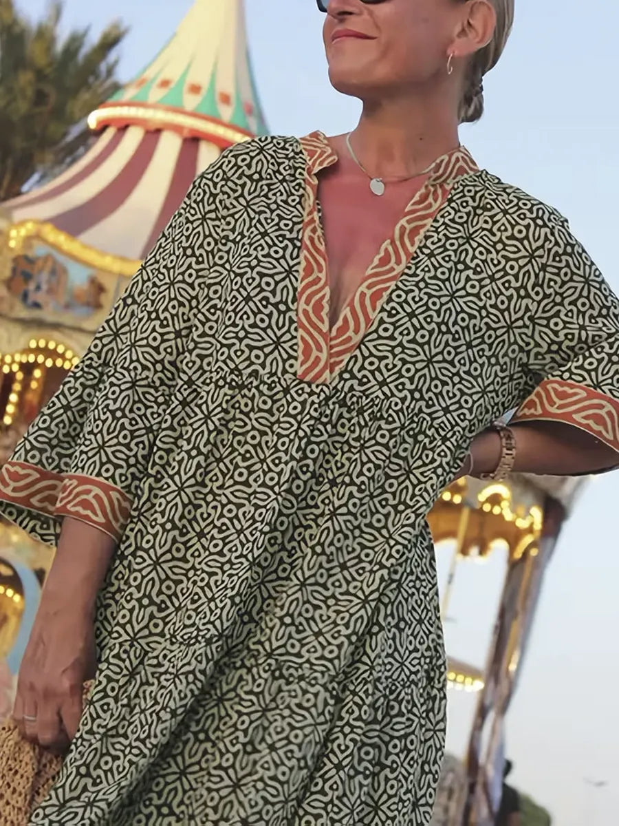 Women's Retro Pattern Art Print Casual Cotton Dress