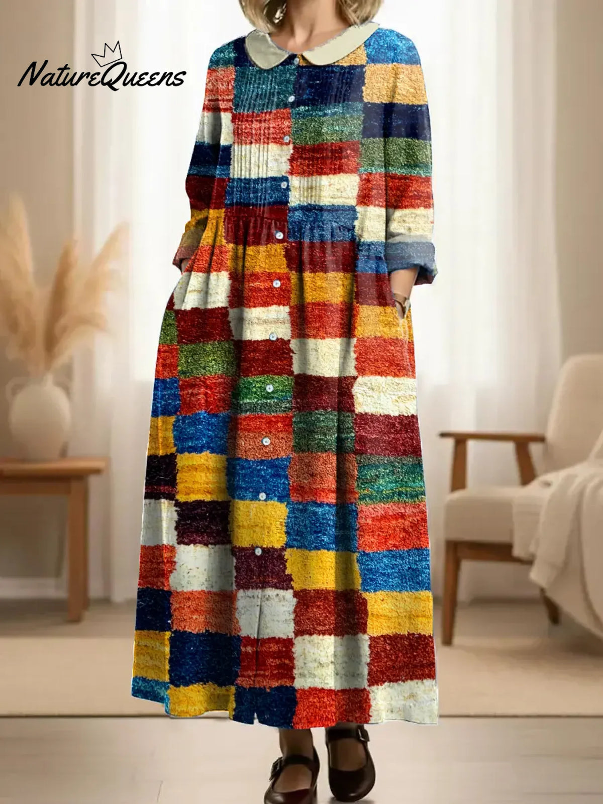 Women's Abstract Geometric Pattern Art Print Casual Cotton Dress