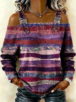 Women‘s Vintage Flowers Pattern Art Print Casual Cotton Denim Shirt