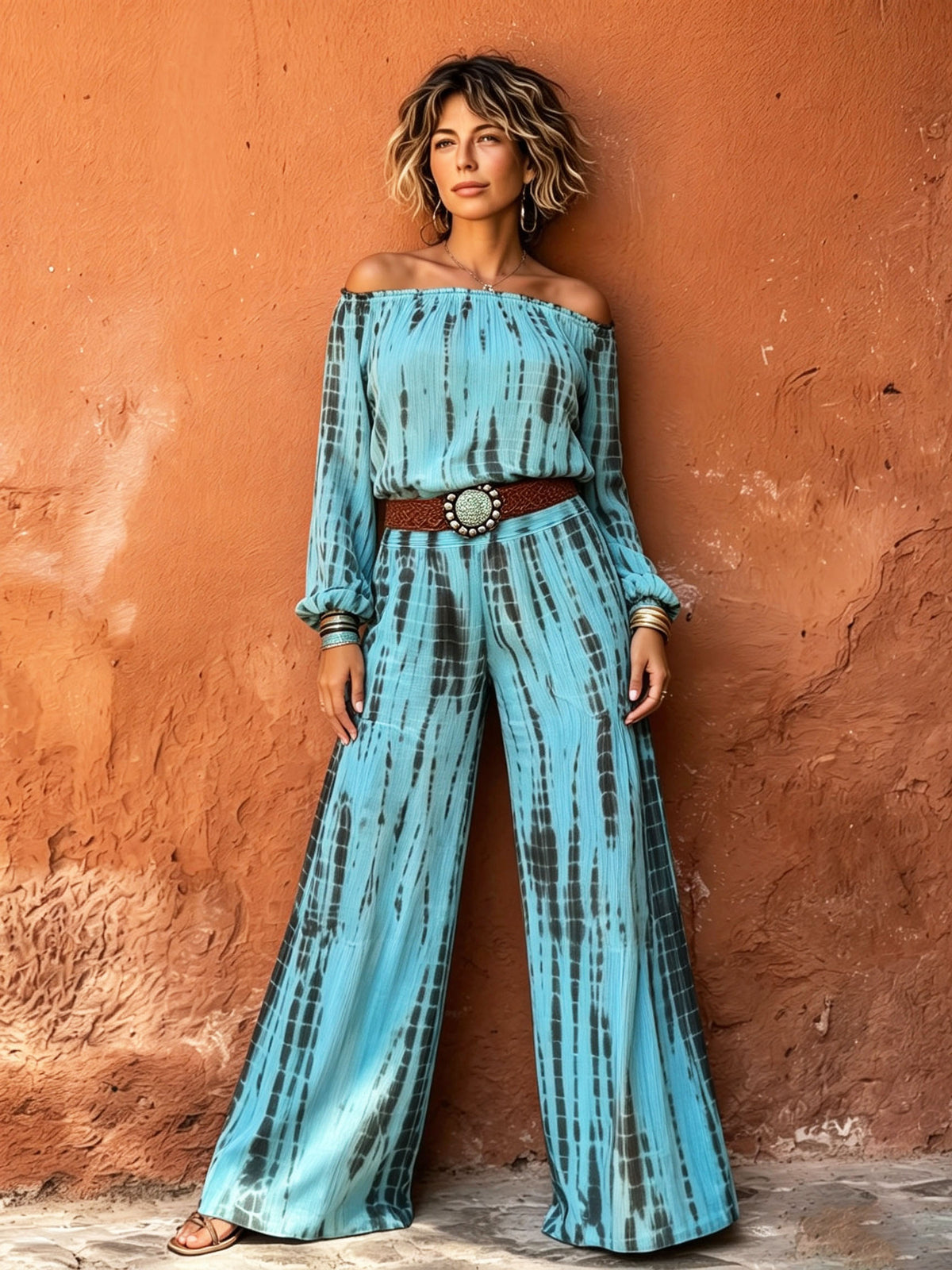 Bohemian Tie-dye Off-shoulder Shirt