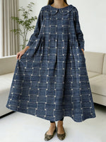 Women's Geometric Line Decorative Patterns Casual Peter Pan Collar Denim Jeans Dress