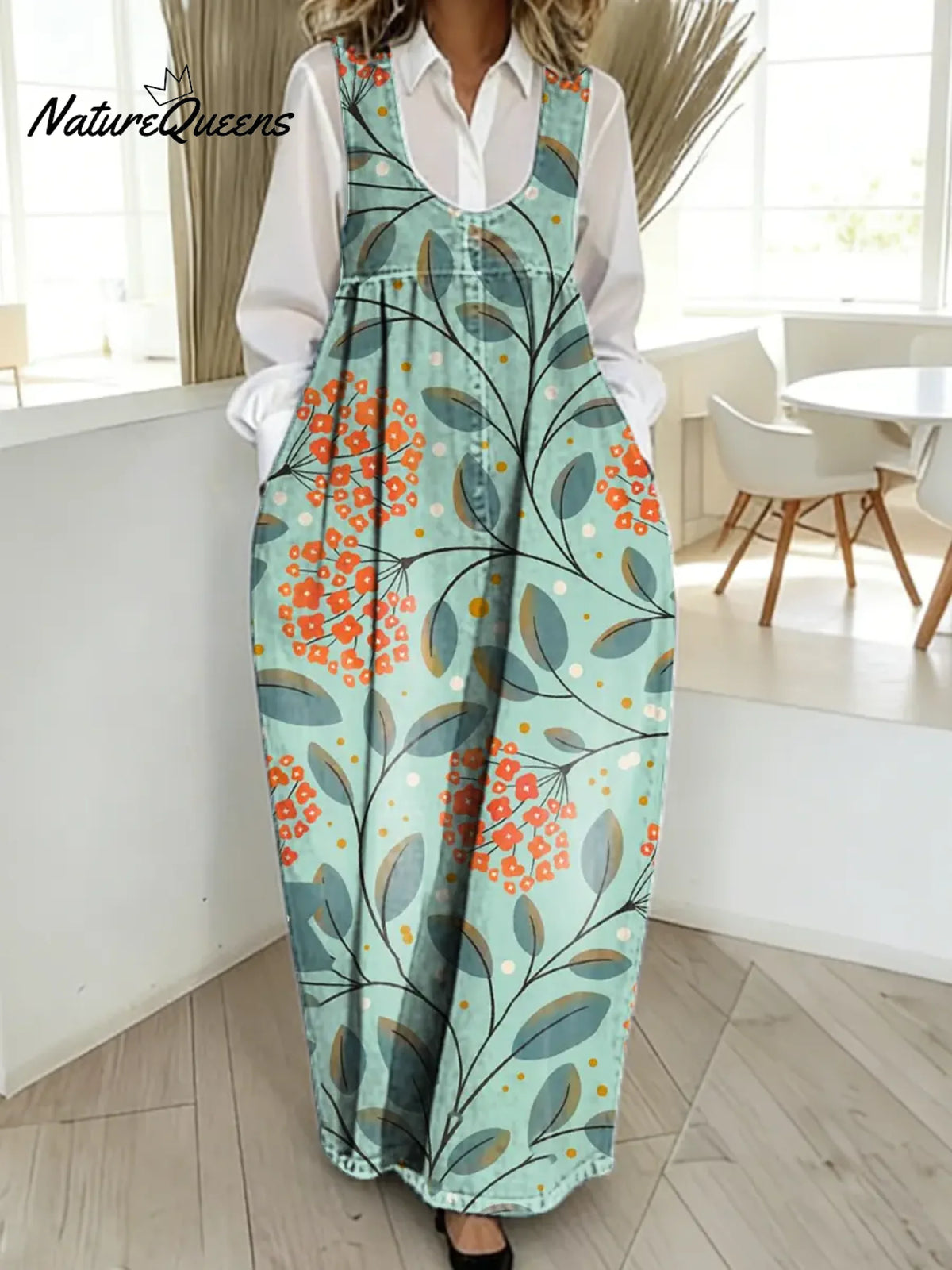 Women's Floral Pattern Art Print Casual Cotton Denim Dress