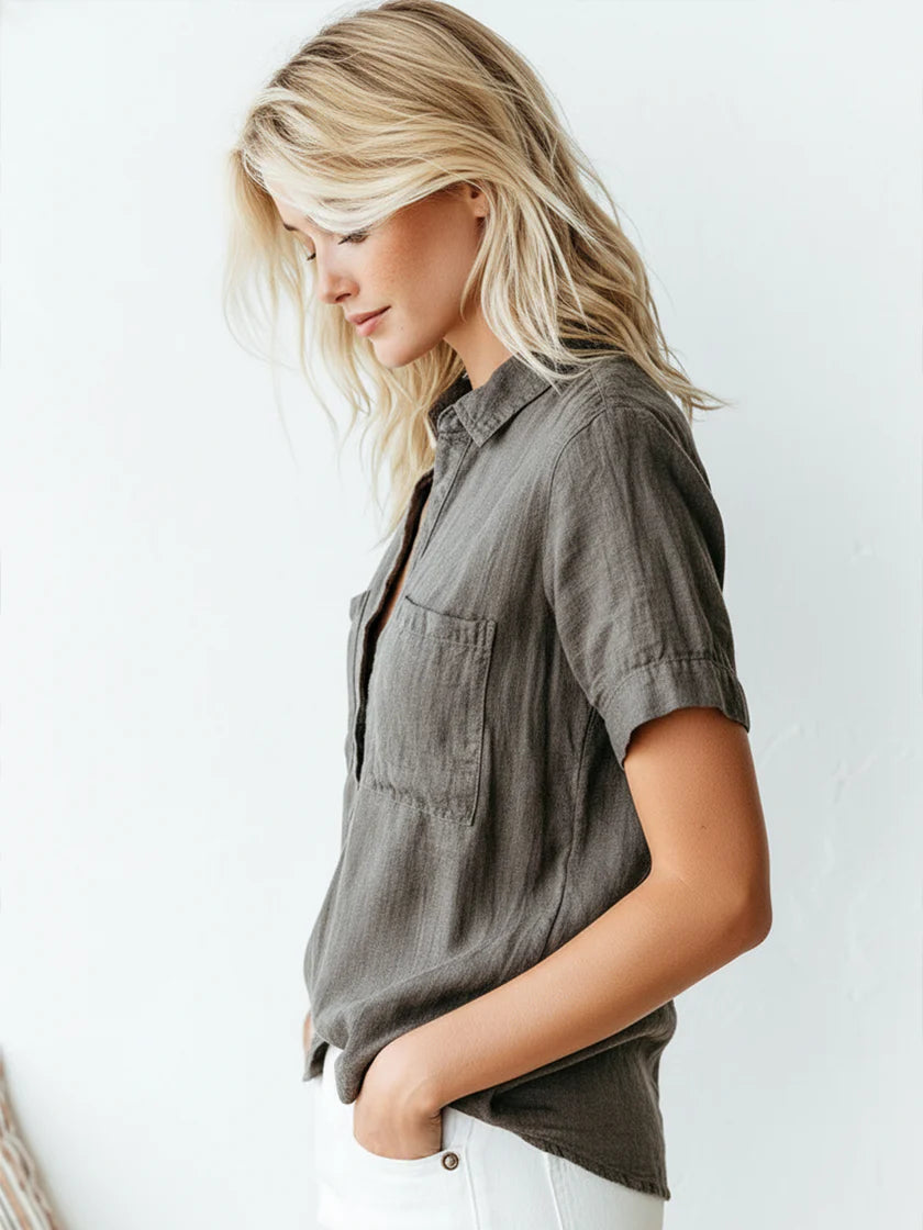 Classic Casual Linen And Cotton Short-sleeve Shirt