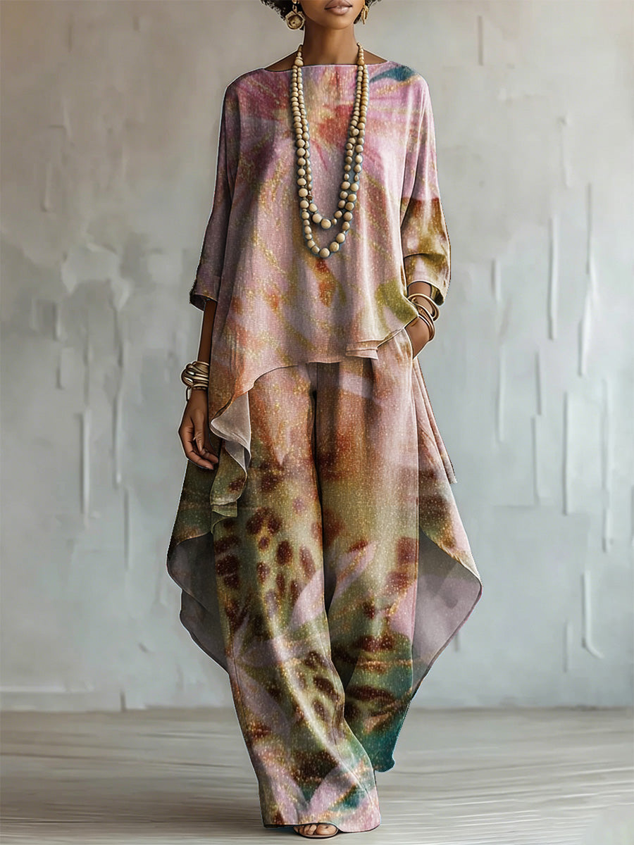 Elegant Artistic Floral Print Two-piece Set