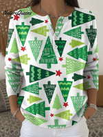 Women's Retro Christmas Trees Snowflake Pattern Art Print Buttoned Cardigan Sweater
