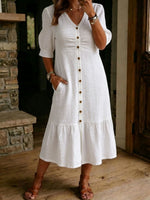 Women's Casual Loose-fitting Linen And Cotton Short-sleeved Dress