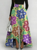 Women's Geometric Gradient Flowers Patchwork Print High-waisted Relaxed Wide-leg Jeans