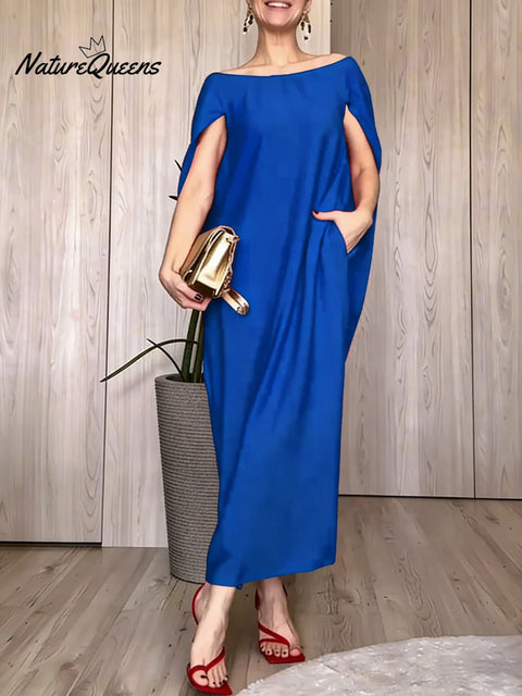 Women's Solid Color Round Neck Casual Loose Cotton Dress