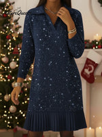 Elegant Polo Neck Shimmering Knit Dress