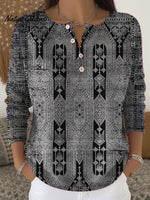 Women's Vintage Geometric Patterns Art Print Buttoned Cardigan Sweater