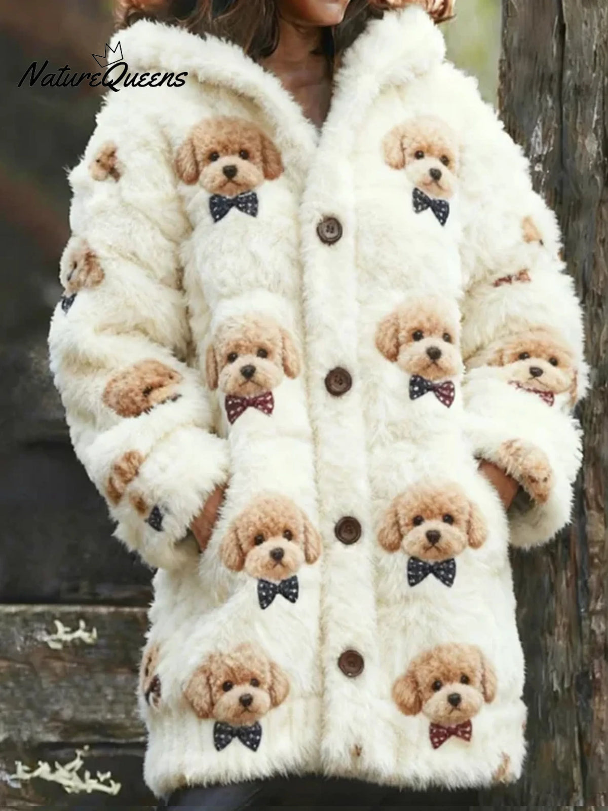 Women's Funny Dogs Pattern Art Print Casual Fleece Coat