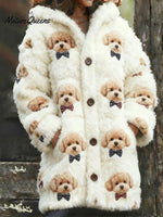 Women's Funny Dogs Pattern Art Print Casual Fleece Coat