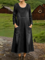 Women's Spring Round-neck Long-sleeved Casual Loose Denim Dress