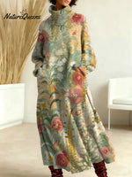 Women's Floral Pattern Art Print Casual Cotton Knitted Dress