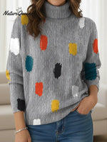 Women's Geometric Stripe Art Print Turtleneck Sweater