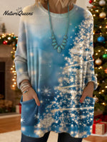 Women's Christmas Tree Pattern Art Print Casual Cotton Knitted Sweater
