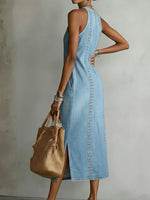 Retro Cozy Lace Print Denim Midi Dress