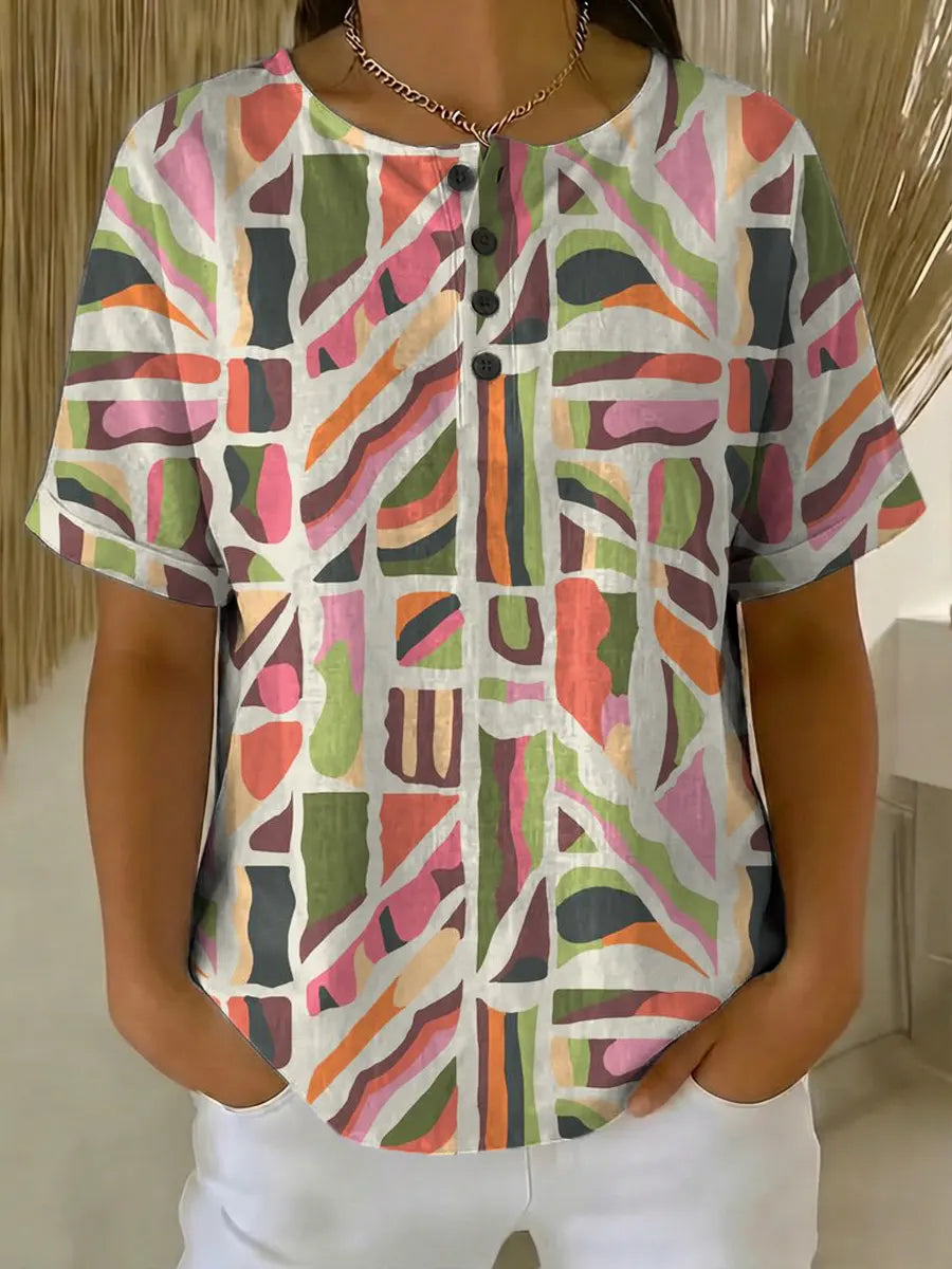 Women's Vintage Pattern Art Print Casual Cotton Shirt