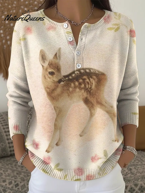 Women's Cute Little Deer Casual Printed Sweater